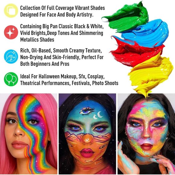 🆕Kids Face Body Paint Oil Palette Professional Flash Toxic Safe Tattoo Makeup - Picture 2 of 7